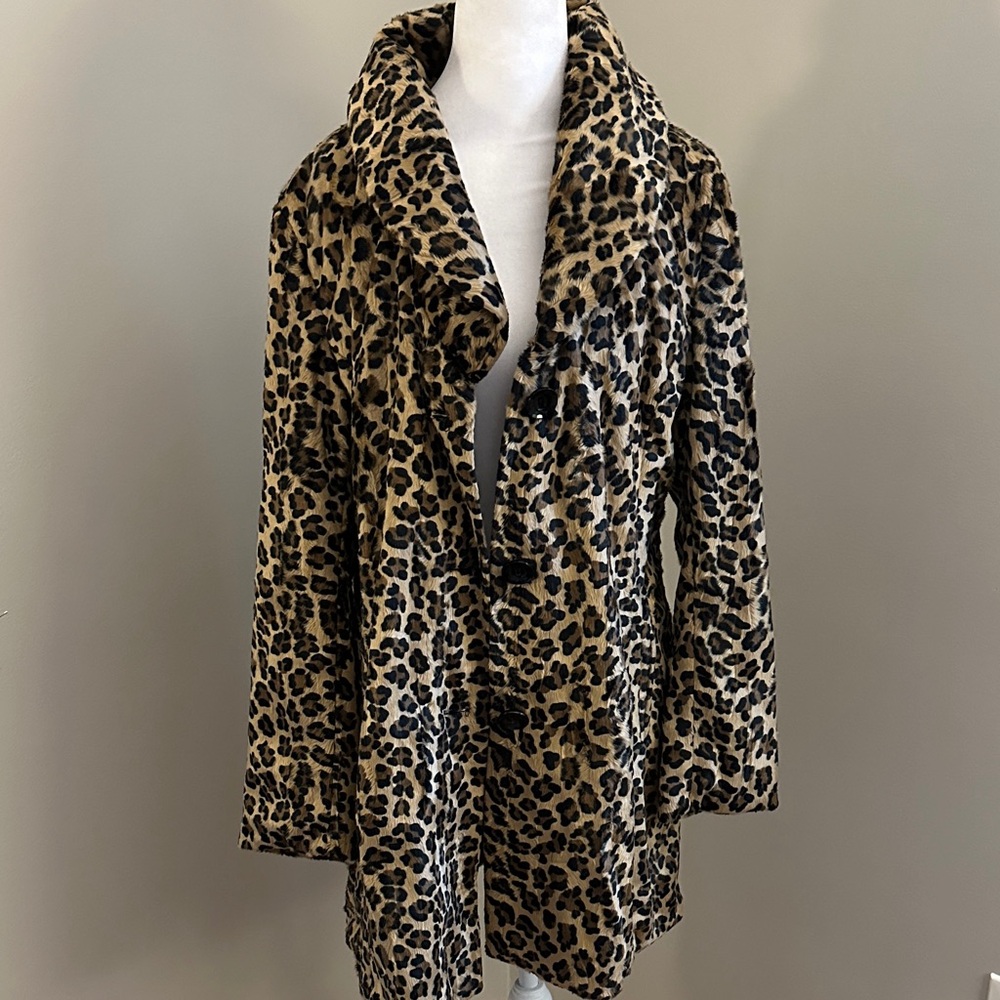 Imam Faux Fur Leopard Print Coat, Sz S